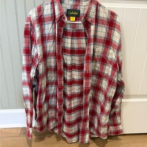 Cabela's Red and White Plaid Casual Shirt